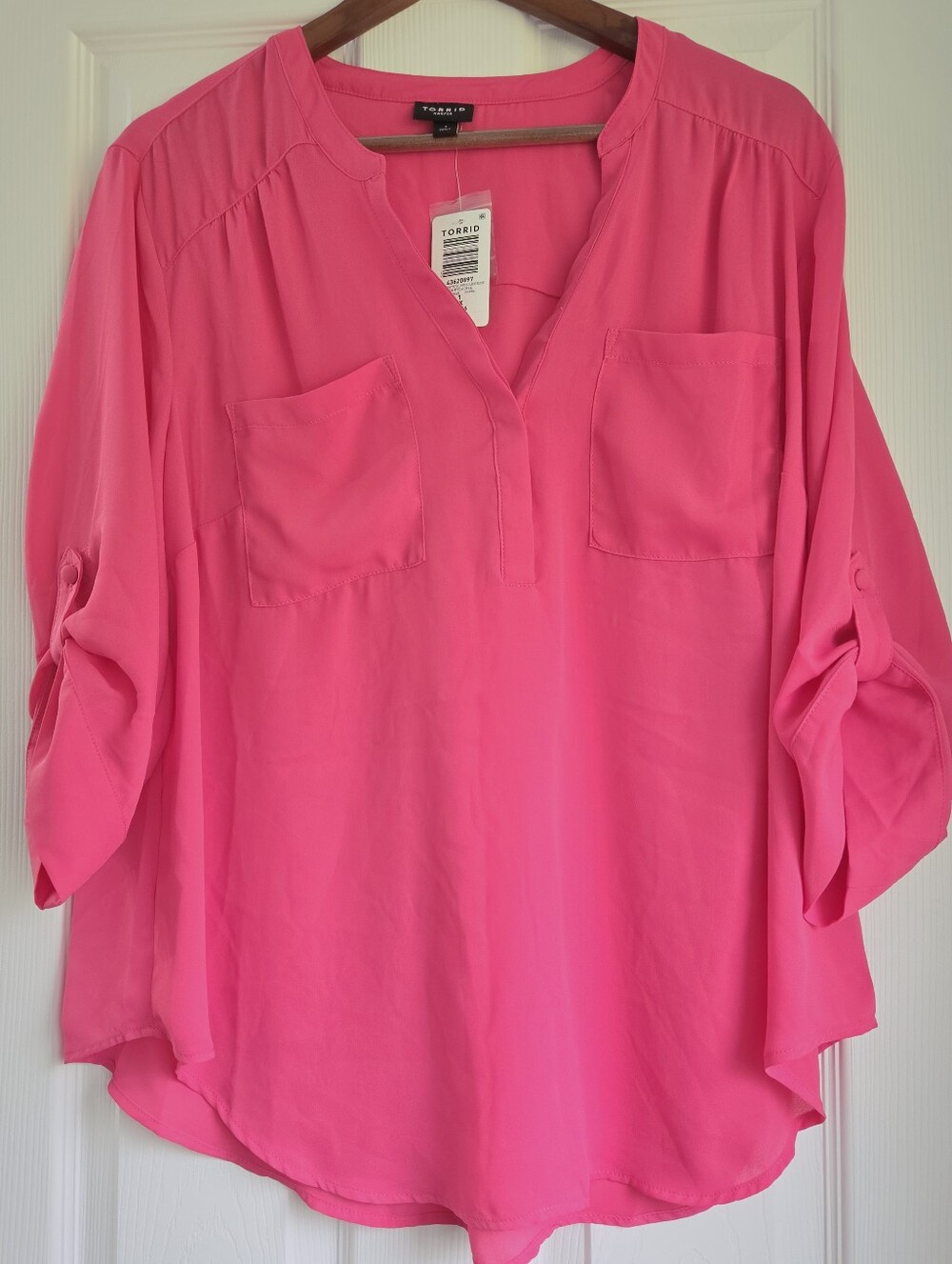 Torrid NWT Honeysuckle Hot Pink Harper Georgette 3/4 Sleeve Blouse Top 1X
